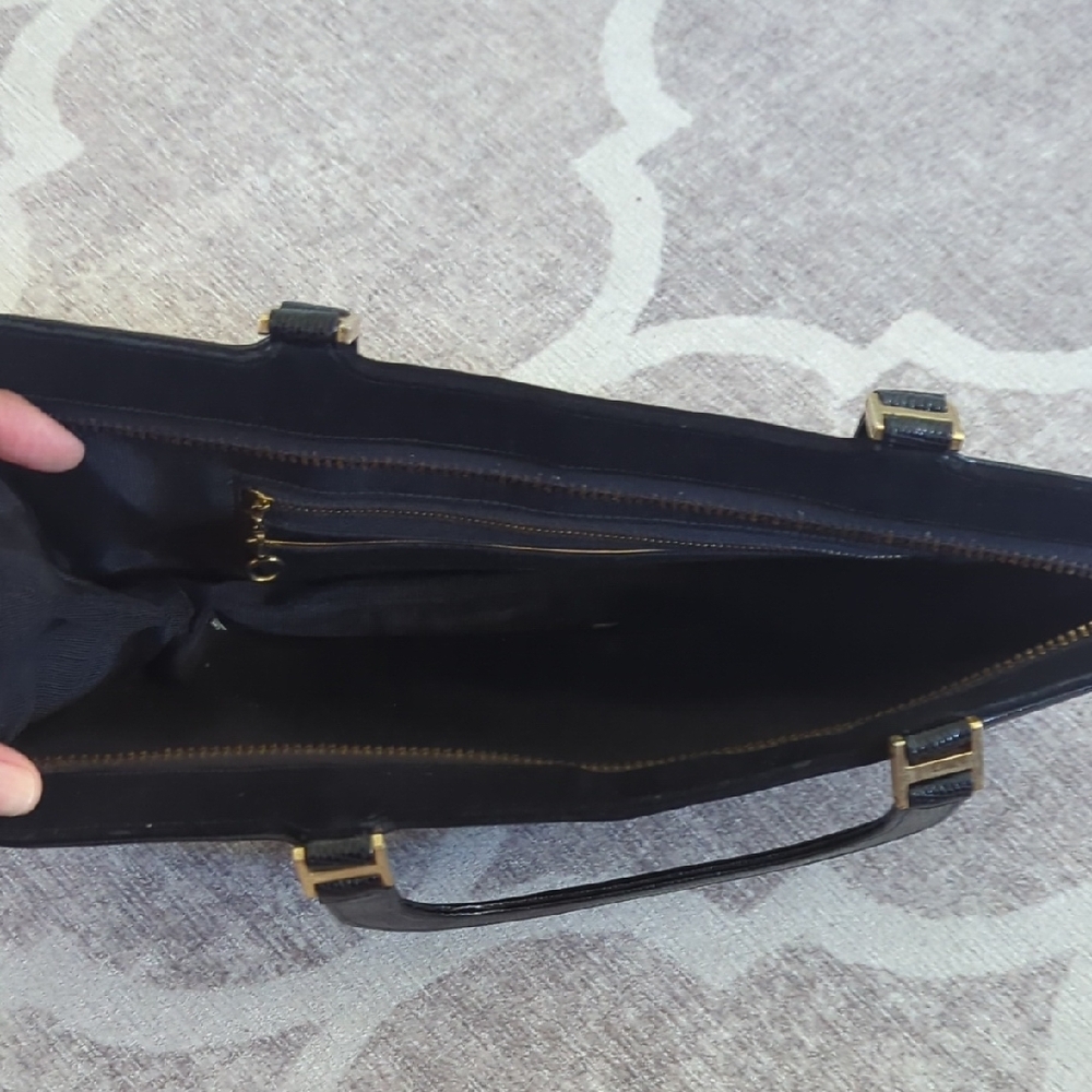 Saks Fifth Ave Vintage Black Handbag Gold Trim - Picture 5 of 8
